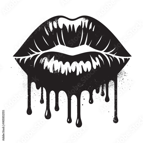 Abstract stencil lips with dripping paint in grunge minimalist style