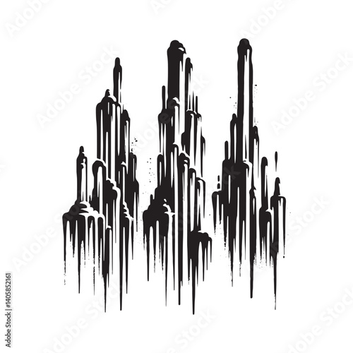 Abstract stencil stalagmites formation with grunge dripping effect design