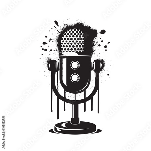 Artistic podcast microphone illustration in a dripping spray style