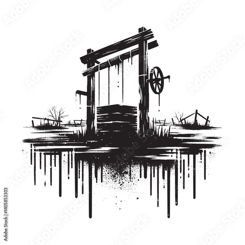 Desolate water well evoking a sense of abandonment in stark monochrome