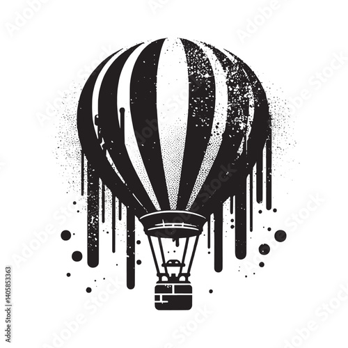 Distressed hot air balloon vector illustration in black and white style