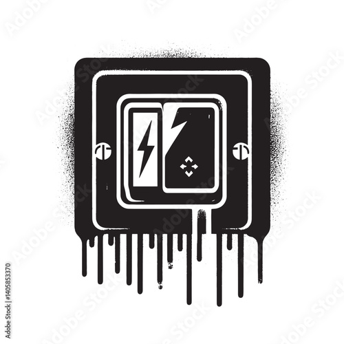 Distressed grunge safety switch illustration with spray paint drips isolated