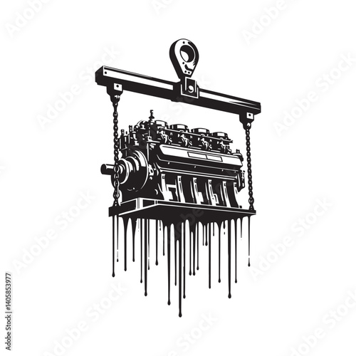 Engine Block suspended dripping with paint industrial grunge vector art