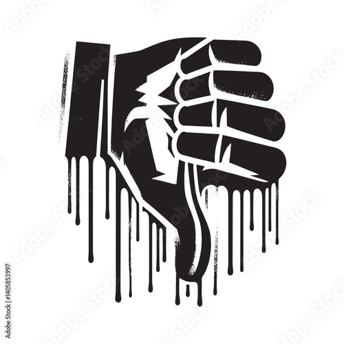 Expressive disapproval stencil art, hand gesture drenched in grunge textures