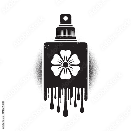 Floral fragrance essence art with dripping spray in minimalistic vector style