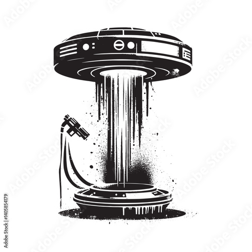 Futuristic teleportation stencil with abstract, dripping spray effect 2091