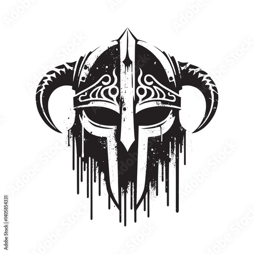 Graphic rendition of a horned helmet, stylized for dramatic effect, on clear backdrop