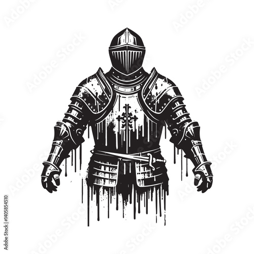 Grunge styled armored surcoat with dripping spray effect on isolated white background