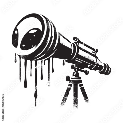 Grunge Vector Illustration of a Space Telescope with Dripping Effect
