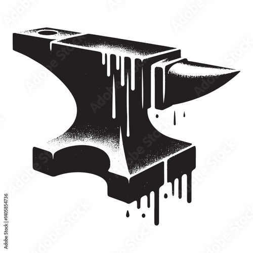 Grungy stencil illustration of a stylized dripping anvil on white background