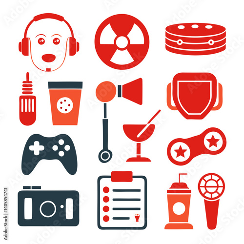 Assorted icons for hobbies, food, recreation, and science