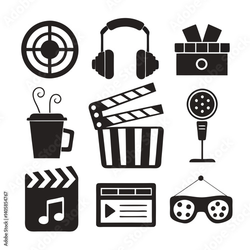 Media Production Element Icons Set in Silhouette Style