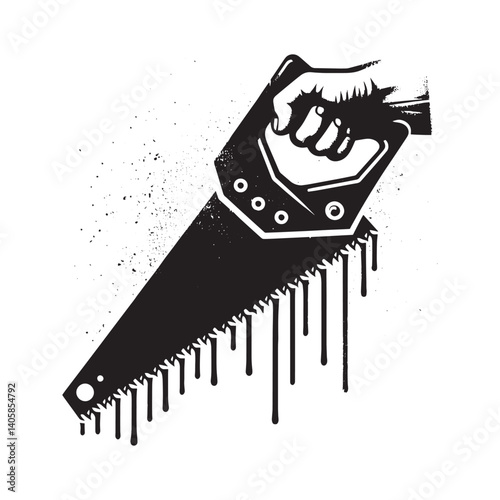 Hand saw tool icon in grunge design, isolated on white background