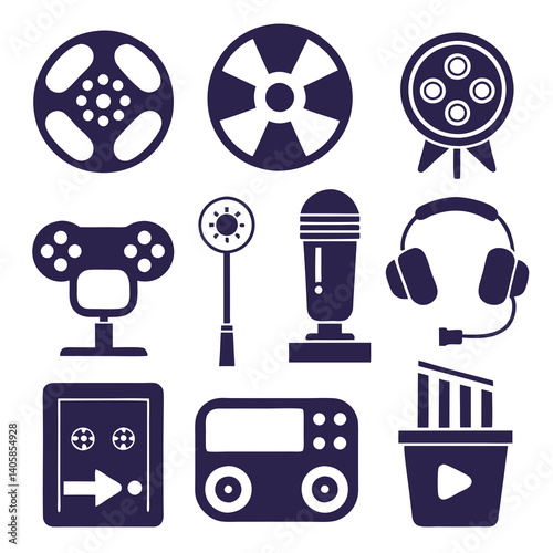 Media and entertainment icons of video, gaming and radio
