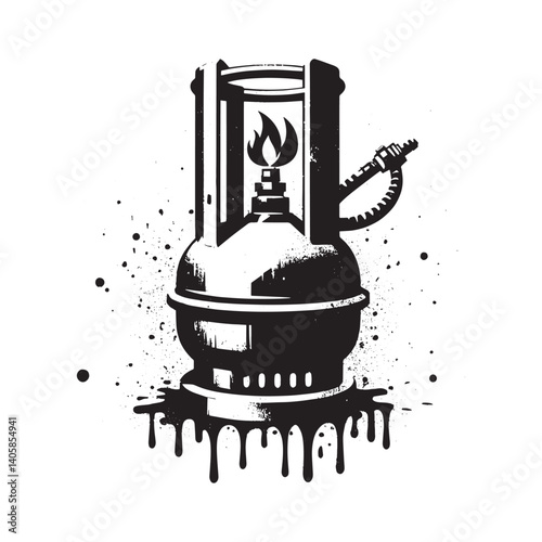 Industrial gas burner illustration with grunge effects and white background
