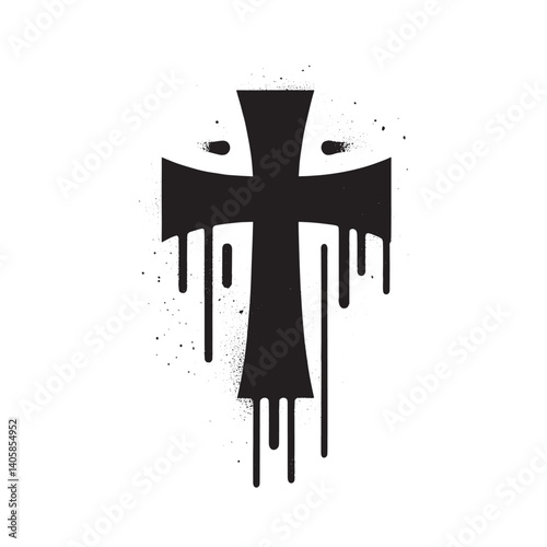 Inverted petrine cross symbol in spray style with grungy dripping effect