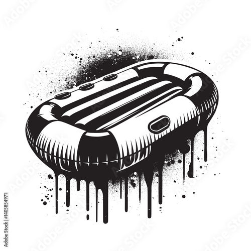 Inflatable boat graphic with dripping paint and spray effect vector image
