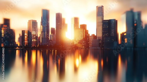Wallpaper Mural Golden Hour Cityscape: Skyscrapers Reflected in Tranquil Waters at Sunset Torontodigital.ca