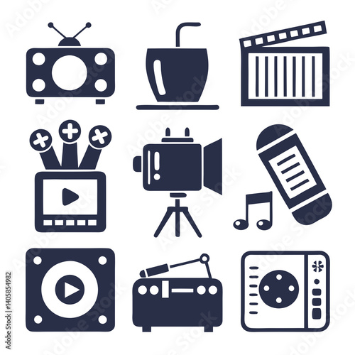 Media and Entertainment Icons: Retro and Modern Equipment