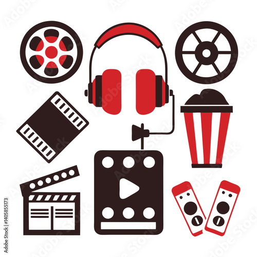 Iconic Movie and Entertainment Elements Set in Red and Black