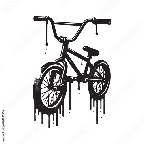 Minimalist dripping stencil of a BMX bike, isolated and graphic element