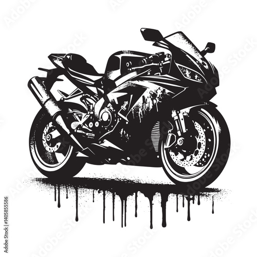 Monochromatic Sport Motorcycle with Spray Paint Drip Grunge Aesthetic