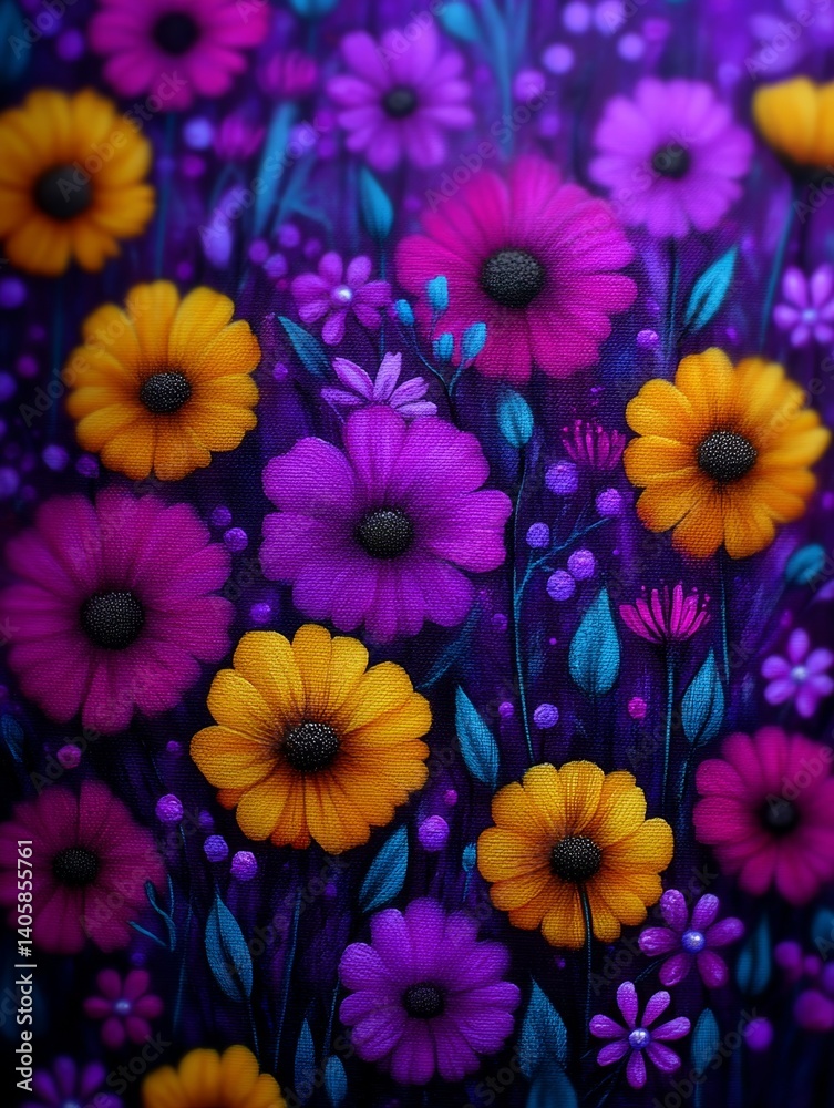 A bunch of colorful flowers on a purple background A bunch of colorful flowers on a purple background