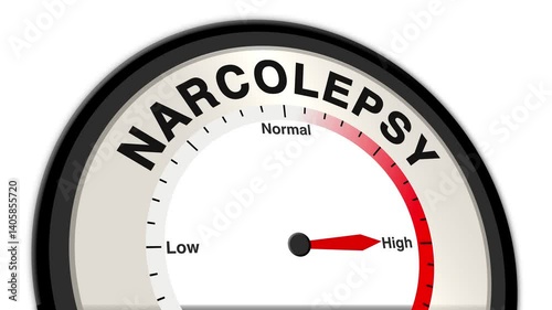 Narcolepsy text or word shown with a barometer or tachometer-style gauge, representing varying levels of sleepiness and symptoms like sudden sleep attacks photo
