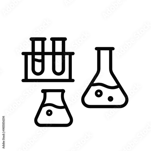 Laboratory glassware with test tubes and flasks in scientific style icon 