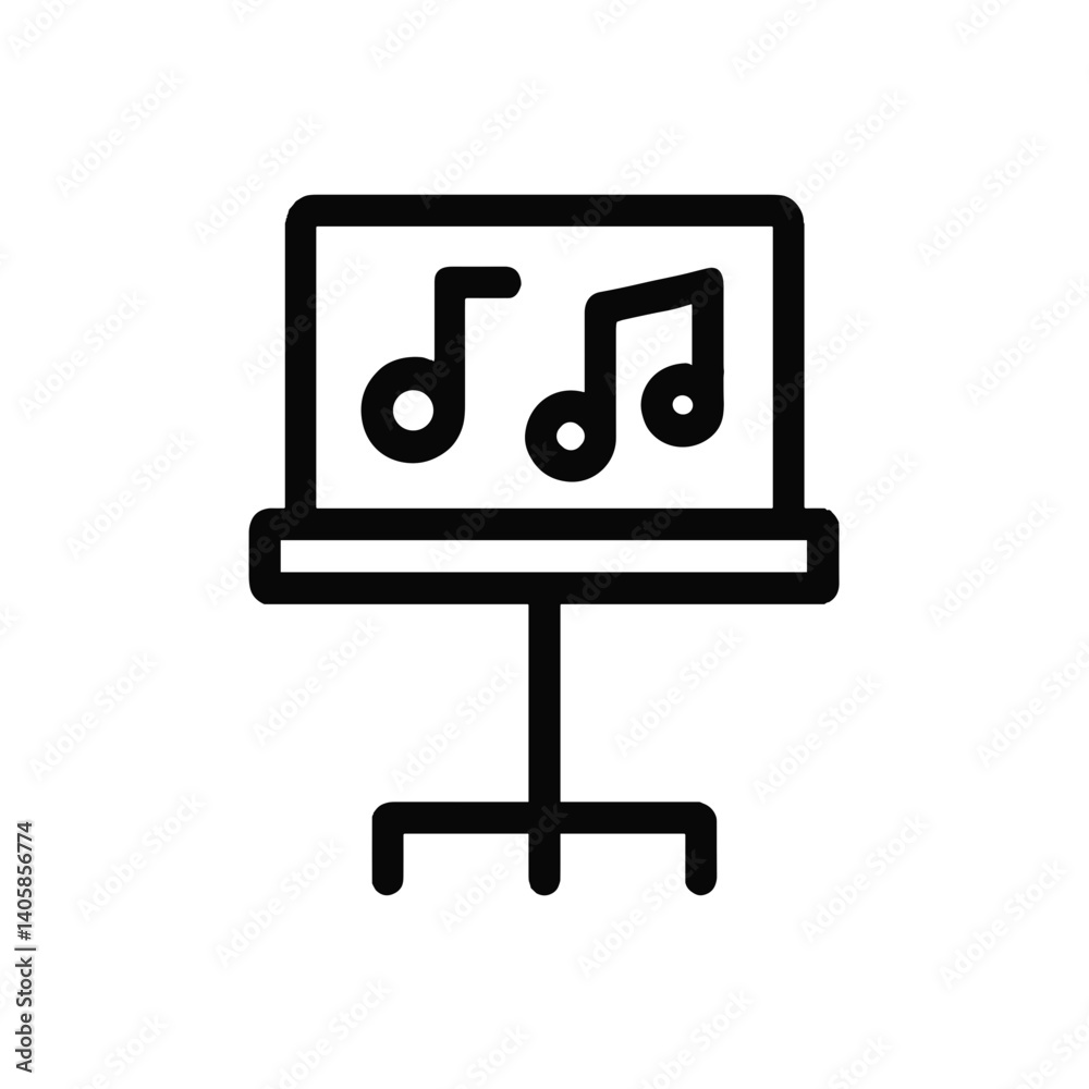 Music notes displayed on a digital screen on a stand icon Music notes displayed on a digital screen on a stand icon