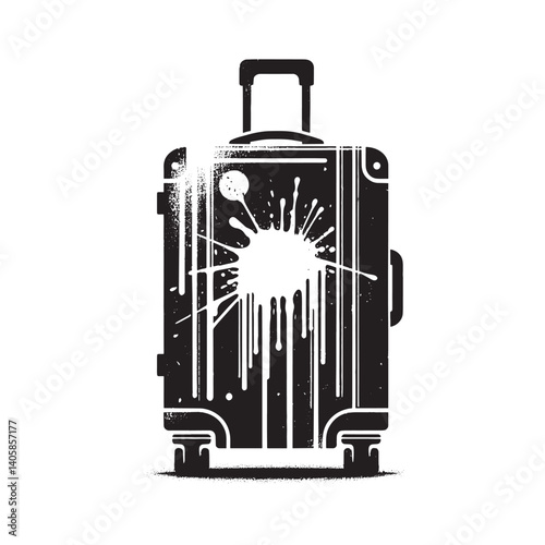 Monochrome Luggage with Dripping Spray Paint, Minimalist Grunge Vector Art