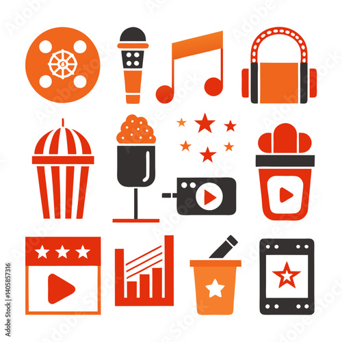 Creative Entertainment Icons Set with Movie and Music Elements