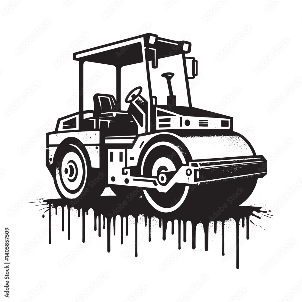 Naklejka premium Monochrome Road Roller Vehicle Illustration in Modern Artistic Style