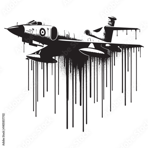 Monochrome sentinel reconnaissance plane artistry with textured drips effect