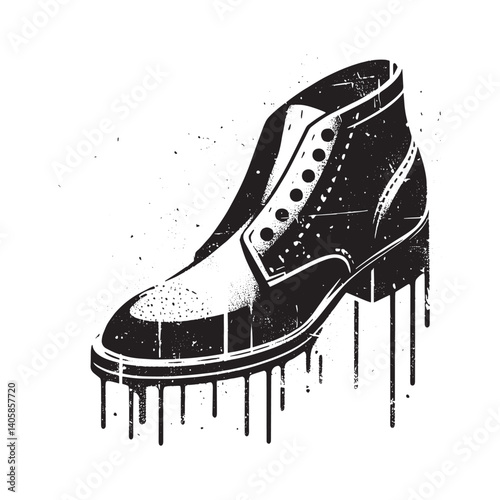 Monochrome shoe last illustration with dripping paint effect and urban grunge style