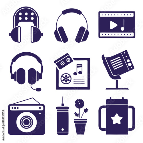 Creative Workspace and Hobby Icon Set in Indigo