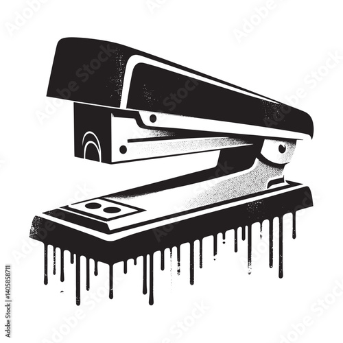Monochrome vintage stapler with dripping paint grunge texture design