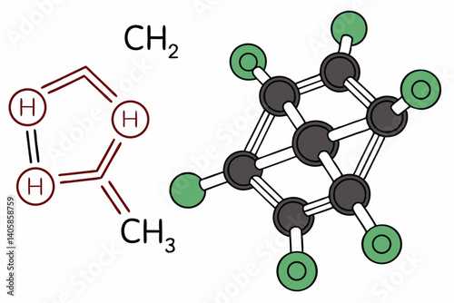 23 Molecular structure, 3D model, chloroform molecule, carbon tetrachloride molecule, methane molecule, green and white atoms, black carbon atoms, ball-and-stick representation, chemical bonds, organi