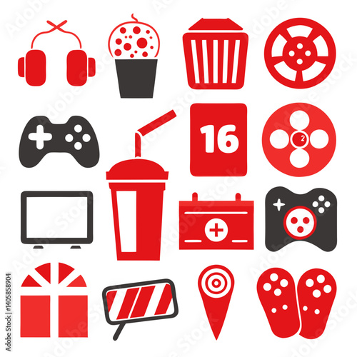 Red and Black Icon Assortment with Mixed Elements