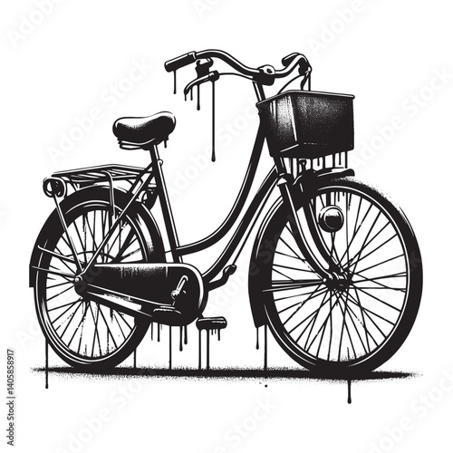 Retro bicycle illustration with dripping paint effect in grunge style