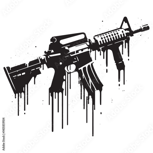 Rifle stencil graphic vector illustration with spray paint drip effect design