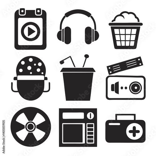 Black and white vector icons set technology, business
