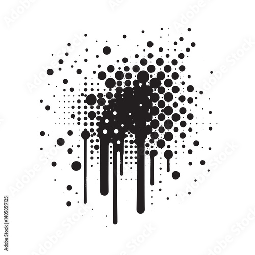 Scattered Dotwork in stencil style, flat, dripping spray, grunge, 7427