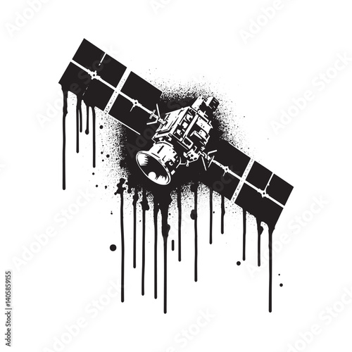 Satellite imagery in stencil style, flat, dripping spray, grunge, 1055