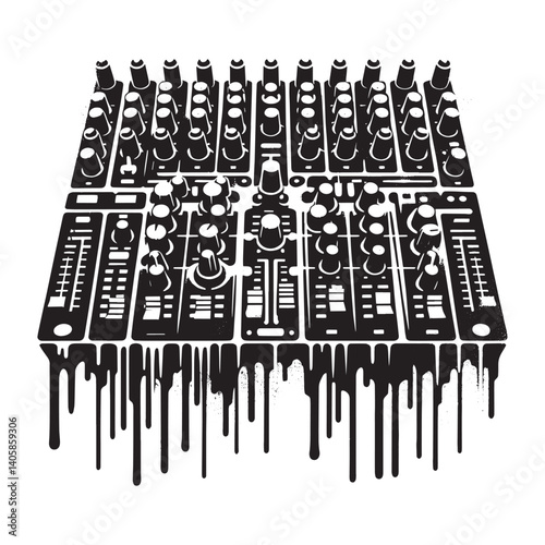 Sound mixers in stencil style, flat, dripping spray, grunge, 1445