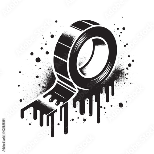 Striking black and white stencil style illustration of cut-resistant tape