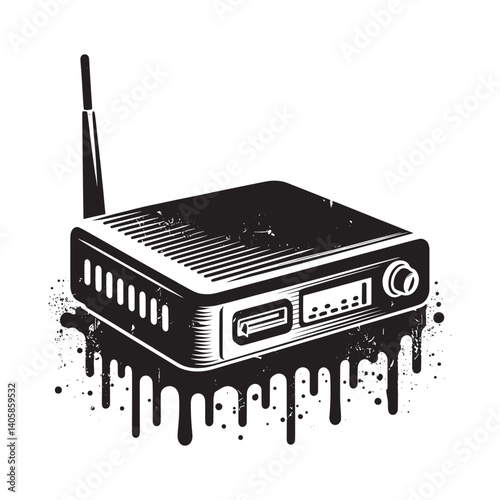 Stylish monochrome vector illustration of modern wireless internet router