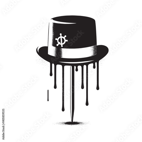 Stylish hat pin illustration with dripping ink effect in stencil style