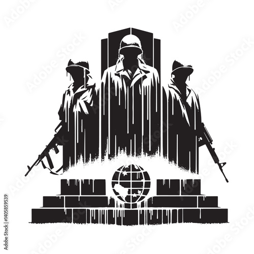 Striking stencil art rendition of armed forces memorial tribute, grainy texture