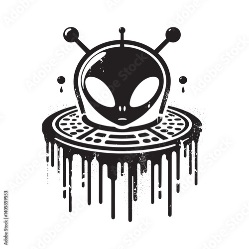 Stylized Alien Figure with dripping paint details on isolated background